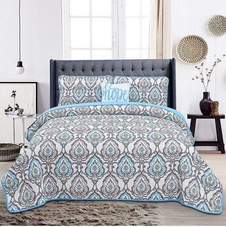 4 Piece Quilt Set Reversible Down Alternative (Queen, Jade Blue) - Hannah Linen