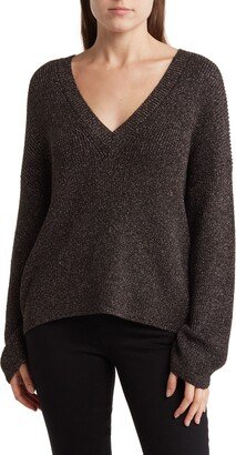 Metallic V-Neck Pullover Sweater