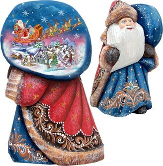 G.DeBrekht Woodcarved Hand Painted Up and Away Santa Figurine