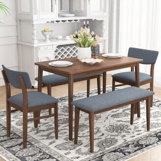 TOSWIN Retro 5-Piece Dining Table Set with Rubberwood Frame and Grey Fabric Cushions