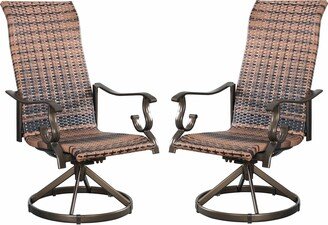 Pebble Lane Living Set of 2 Westin Swivel Rocking Wicker Patio Dining Chairs- Brown