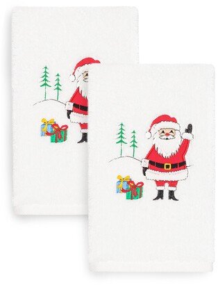 Christmas Waving Santa Embroidered Turkish Cotton Hand Towels - Set of 2