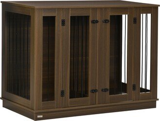 Large Furniture Style Dog Crate with Removable Panel Walnut