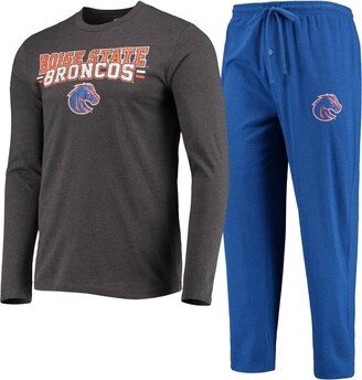 Men's Concepts Sport Royal and Heathered Charcoal Boise State Broncos Meter Long Sleeve T-shirt and Pants Sleep Set - Royal, Heathered Charcoal