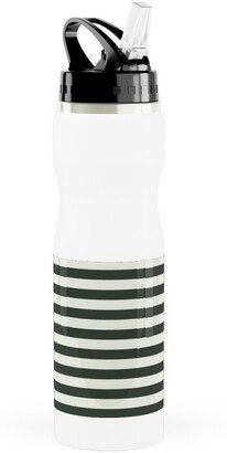 Photo Water Bottles: Stripe - Black And Cream Stainless Steel Water Bottle With Straw, 25Oz, With Straw, Black