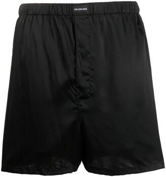 Logo-Patch Silk Pajama Shorts