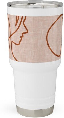 Travel Mugs: Aria - Flowing Faces - Blush And Brick Travel Tumbler, 30Oz, Pink