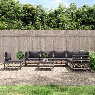 6 Piece Patio Lounge Set with Cushions Anthracite Poly Rattan