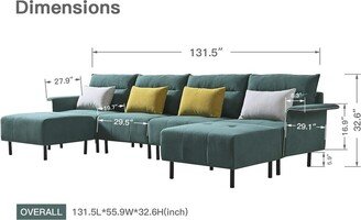 GREATPLANINC Microsuede Fabric U-shape Sofa Set with Ottomans Couch and Pillows