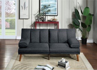 Starx Decor Black Polyfiber Adjustable Sofa Bed Solid wood Legs Plush Couch