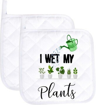 I Wet My Plants Funny Potholder Oven Mitts Cute Pair Kitchen Gloves Cooking Baking Grilling Non Slip Cotton