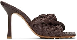 Brown Raffia Stretch Heeled Mules