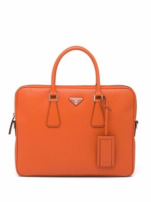 triangle-logo Saffiano leather briefcase-AA