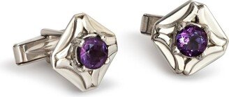 Beautiful Cufflinks Made Of 925 Sterling Silver With Purple Amethyst Stones - Made in Israel