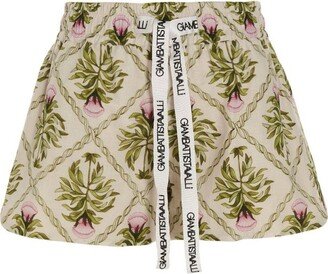 Floral Printed Drawstring Shorts-AB