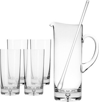 Set Of 4 Glass Pitcher With Highballs And Stirrer