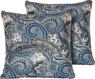 Paisley Indigo Outdoor Throw Pillows Square Set of 2