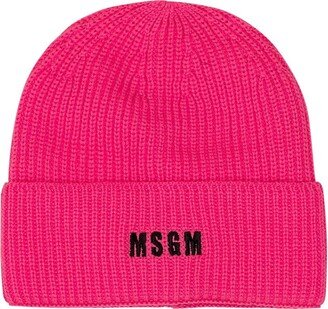 Logo Embroidered Ribbed Knitted Beanie