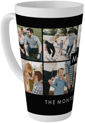 Mugs: Collage Of Eight Monogram Family Tall Latte Mug, 17Oz, Black