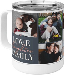 Travel Mugs: Love Laughter Family Stainless Steel Mug, 10Oz, Pink