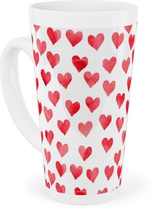 Mugs: Watercolor Hearts - Red Tall Latte Mug, 17Oz, Red