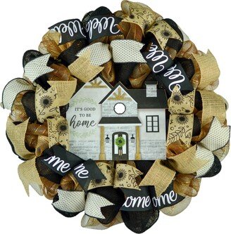 Farmhouse Wreath, Its Good To Be Home, Rustic Burlap Everyday Decor, Brown Black White Mother's Day Gift
