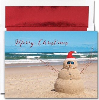 Masterpiece Studios Masterpiece Warmest Wishes 16-Count Christmas Cards, Beach Snowman, 7.87