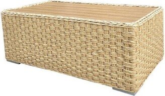 Malibu Patio Furniture Outdoor Coffee Table Accent Table, Tan Wicker