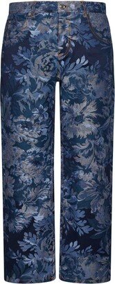 Logo-Embroidered Floral-Jacquard Wide-Leg Jeans