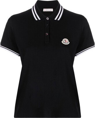 Black Logo-Patch Cotton Polo Shirt