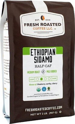 Fresh Roasted Coffee, Organic Ethiopian Sidamo Half Caf, Medium Roast Ground Coffee - 2lb