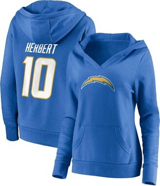 Women's Branded Justin Herbert Powder Blue Los Angeles Chargers Player Icon Name and Number V-Neck Pullover Hoodie