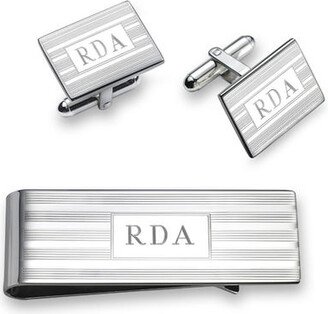 Men's Engravable Money Clip and Cuff Links Set in Sterling Silver (3 Initials)