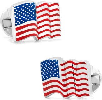 Sterling Waving American Flag Cufflinks