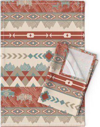Geometric Tea Towels | Set Of 2 - Southwest in Brick & Teal By Gartmanstudio Southwestern Arrows Linen Cotton Spoonflower