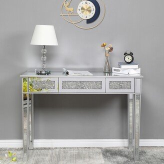 Modern Functional Computer Table with Three Drawers, Silver