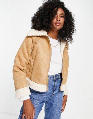 faux suede and shearling jacket in beige