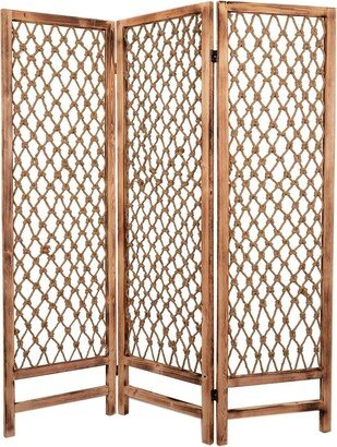 3 Panel Traditional Foldable Screen with Rope Knot Design - 69 H x 2 W x 60 L Inches