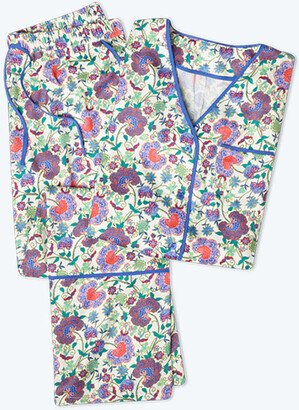 The Cloud 9 Silky Pajama Set - Scroll Block Print in Violet & Lava