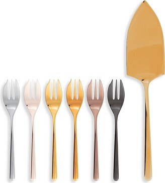 Mix & Play Linear 7-Piece Stainless Steel Fork & Cake Server Set