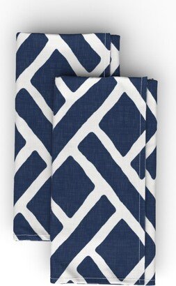 Cloth Napkins: Savannah Trellis Cloth Napkin, Longleaf Sateen Grand, Blue