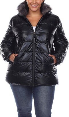 Plus Size Metallic Puffer Coat with Hoodie