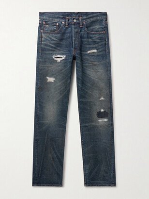 Straight-Leg Distressed Selvedge Jeans