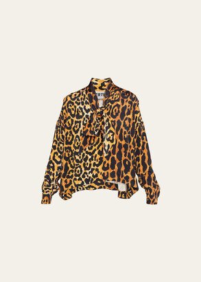 Leopardo Tie Long-Sleeve Blouse