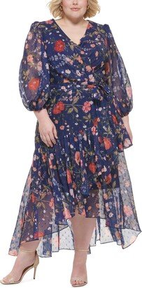 Plus Size V-Neck 3/4-Sleeve High-Low Dress