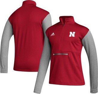 Men's Scarlet, Heathered Gray Nebraska Huskers Team Aeroready Half-Zip Top - Scarlet, Heathered Gray