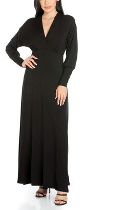 24seven Comfort Apparel Women's V-Neck Long Sleeve Maxi Dress