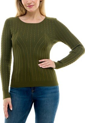 Juniors' Bustier Crewneck Long-Sleeve Sweater