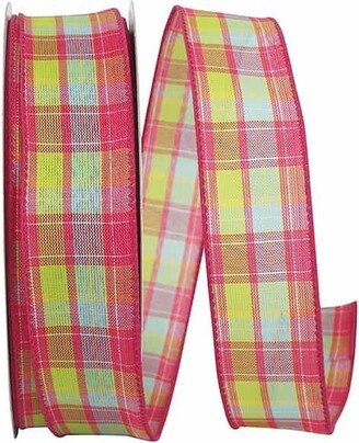 Pink Bright Plaid Wired Ribbon