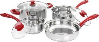 Home Crawson 7 Piece Stainless Steel Cookware Set in Chrome with Red Handles